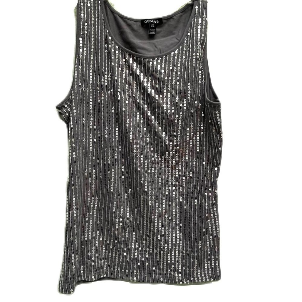 Women's George Gray Tank Top with Silver Sequins on Front Size L 12-14